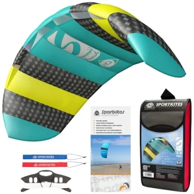 Abbildung von HQ Lenkmatte Lenkdrachen Symphony Beach III 1.3 Aqua, Zweileiner Matte, Drachen für Kinder und Erwachsene, 55x130cm, inkl. 45kp Polyester Schnüre, 2x25m auf Winder mit Schlaufen, ab 8 Jahre