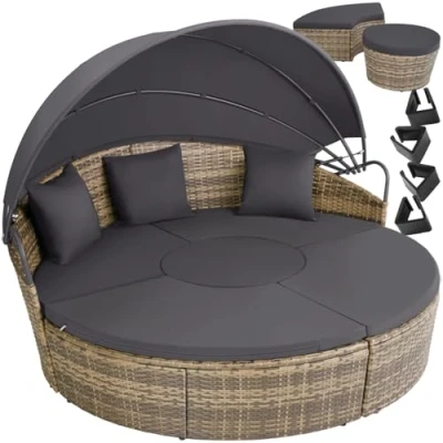 Abbildung von tectake® Lounge Muschel Sonneninsel Outdoor wetterfest, Gartenmuschel, Sonnenliege 2 Personen und mehr, multifunktionales Terrasse oder Balkon Möbel, Gartenliege wetterfest Natur