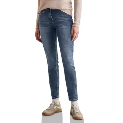 Abbildung von CECIL Damen Style Scarlett 1 knopf 49 Jeans Im Casual Fit, Mid Blue Wash, 30W / 30L EU
