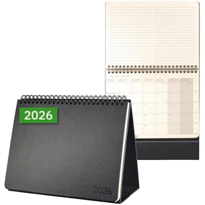 Abbildung von SIGEL C2681 Tischkalender Querkalender 2026, ca. A5 quer, schwarz, Hardcover, 2 Seiten = unten Monat/oben Notizseite, 144 Seiten, zum Aufstellen, aus nachhaltigem Papier, Conceptum