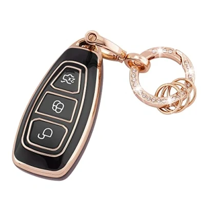 Abbildung von Koaudb Autoschlüssel Hülle Cover Passt für Ford Fiesta Focus C Max Galaxy B Grand Kuga Mondeo S 3 Tasten Schlüsseletui TPU Schlüsselhülle mit Schlüsselanhänger (R Frd B)