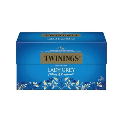 Abbildung von Twinings Lady Grey Schwarzer Tee im Teebeutel als reichhaltige Mischung chinesischer Schwarztee Teesorten mit Orangen und Zitronenschale, vollendet Bergamotte Aroma, 50 g