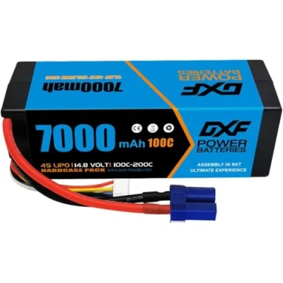 Abbildung von DXF 4S Lipo Akku, 14,8 V, 100 C, 7000 mAh, mit EC5 Stecker, für RC Fahrzeuge 1/8 und 1/10, Auto, Buggy, Truggy, Flugzeug, UAV Drohne, FPV (1 Stück)