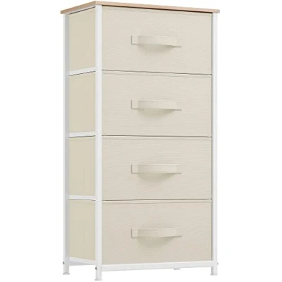Abbildung von YITAHOME Kommode, 4 Stoffschubladen mit Griffen, Aufbewahrungsschrank, Schubladenschrank, Schrank, Metallgestell, stoffkommode für Schlafzimmer, Wohnzimmer, Flur, Büro, cremeweiß