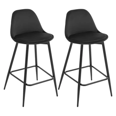 Abbildung von Klihome Barhocker 2er Set, Barstühle Samt, Küchenhocker mit Rückenlehne, hoher Hocker Fußstütze, gepolstert, Metallbeinen, für Bar Küche Esszimmer Theke, Schwarz, K0004BH 2