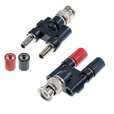 Abbildung von Oiyagai 2 Stück BNC Männlich auf Doppel Banana Buchse Stecker Bindungspfosten RF Coax Splitter Adapter Steckverbinder