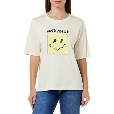 Abbildung von KAFFE Damen Women&#039;s Graphic Tee Jersey Top Crew Neck Half Sleeves Relaxed Fit T Shirt, Antik Weiß, M