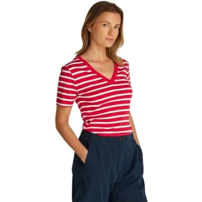 Abbildung von Tommy Hilfiger NEW SLIM CODY Tshirt basic Primary red/ecru, Damen, Größe: XXS, red/ecru
