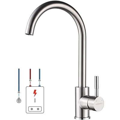 Abbildung von Lonheo Niederdruck Wasserhahn Küche Armatur, Küchenarmatur Edelstahl Mischbatterie Spültischarmatur mit 3 Anschlüssen für Boiler oder Untertischgeräte