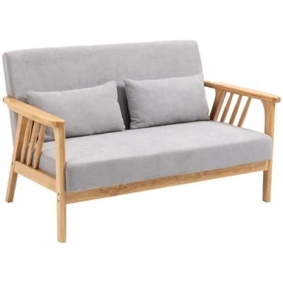 Abbildung von HOMCOM Zweisitzer 2 Sitzer Sofa, Doppelsofa mit Armlehne, Polstersofa Samtoptik, Kissen, Loveseat für Wohnzimmer bis 200 kg Belastbar, 130 x 75 78 cm, Grau