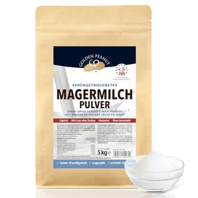 Abbildung von GOLDEN PEANUT Magermilchpulver 5 kg fettarm sprühgetrocknet, lange haltbare Magermilch, Frischmilch Ersatz, Eisherstellung, Herkunft EU
