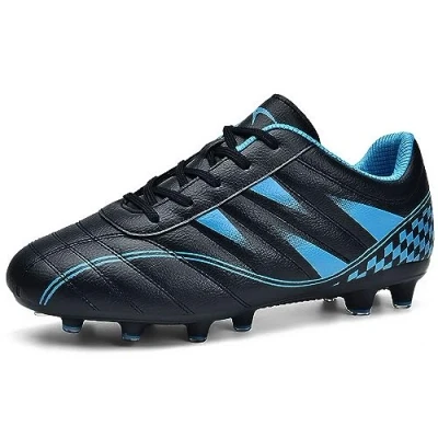 Abbildung von ASHION Fußballschuh Kinder Fussballschuhe Footballschuhe Outdoor Athletic Soccer Schuhe Z01,C Schwarz Blau,34 EU