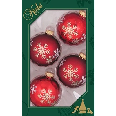 Abbildung von Krebs Glas Lauscha Weihnachtsbaumkugel &quot;Schneestern, Weihnachtsdeko rot, Christbaumschmuck&quot;, (Set, 4 St.), Christbaumkugeln aus