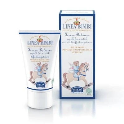 Abbildung von Helan, Linie Kinder, zarte Haarspülung für lockiges und schwer zu kämmendes Haar Jungen Mädchen, ohne Parabene Silikon mit süßem Mandelöl Jojoba Öl, 50 ml