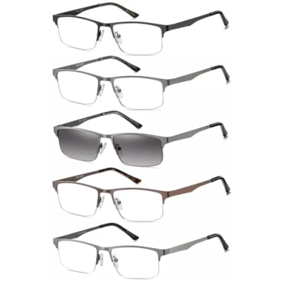 Abbildung von EYECEDAR 5 Stuks Lesebrille Herren Halber Rahmen Edelstahl Material Metall Federscharniere Enthalten Sonnenbrillen Lesebrillen 2.00
