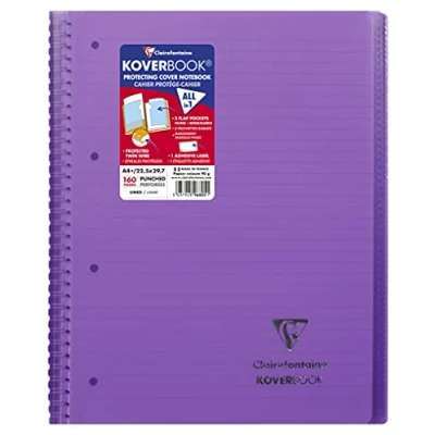 Abbildung von Clairefontaine 596804C Spiralheft / Schulheft Koverbook mit Doppelspirale DIN A4+ 22,5x29,7cm, 80 Blatt 90g, liniert Rand, abtrennbar, 4 fach gelocht, Einband aus transparentem PP, Rot, 1 Stück