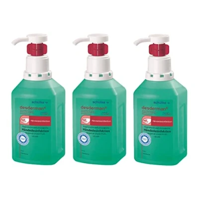 Abbildung von Schülke Desderman 3 x 500 ml Hyclick Händedesinfektionsmittel Desinfektionsmittel mit integriertem Pumpspender