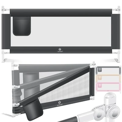 Abbildung von KESSER® Bettgitter 150cm Bettschutzgitter Kinderbettgitter für Kinder Babybettgitter Klappbar, Kinderbett Kinderbettschutzgitter Rausfallschutz, Bett &amp; Elternbett hoch: 72 bis 96cm Dunkelgrau