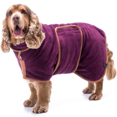 Abbildung von Lucky Paws® Hundebademantel doppellagiger, Ultra absorbierender &amp; luxuriös weicher Bademantel Hund Hunde in Minuten trocknen Hundehandtuch 1 (XXXL, Pflaume)