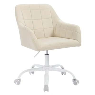 Abbildung von WOLTU Schreibtischstuhl drehbar, Schminktisch Stuhl, Drehstuhl mit Rollen, Bürostuhl ergonomisch, Sessel höhenverstellbar, für Home Office, Schlafzimmer, Büro, Stoff, Beige+weiß, BS164be