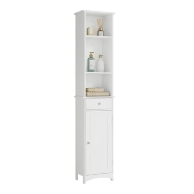 Abbildung von EUGAD Badschrank Hochschrank Badezimmerschrank Badkommode Badregal Eckschrank Eckkommode Holz weiß 33x23x165cm