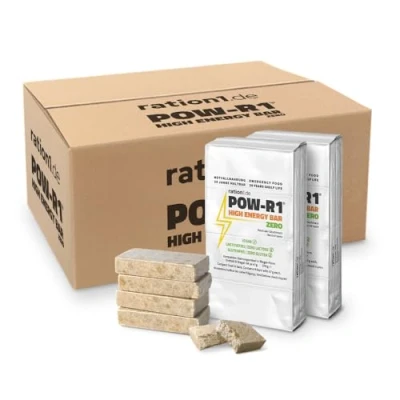 Abbildung von Energieriegel Glutenfrei, 24x POW R1® ZERO High Energy Bar 376g, je Packung 8 Power Riegel einzeln verpackt, Outdoor Nahrung, Notnahrung 20 Jahre haltbar, Energie Booster vegan laktosefrei gluten free
