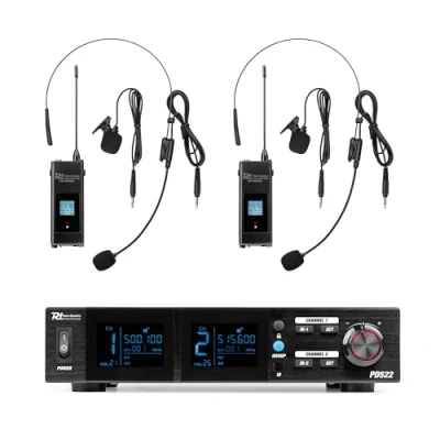 Abbildung von Power Dynamics PD522B UHF Funkmikrofon Set 2x Bodypack mit Display, Headset Mikrofon &amp; Lavalier Kabellos Wireless Microphone für Bühne, DJ Karaoke, Drahtloses inkl. Case