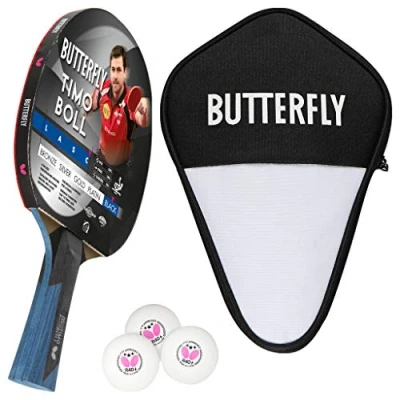 Abbildung von Butterfly 1x Timo Boll Black 85031 Tischtennisschläger + Hülle 3x 3*** Bälle