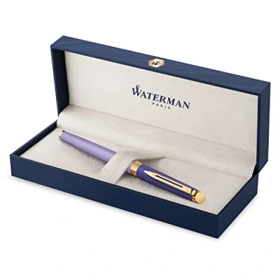 Abbildung von Waterman Hémisphère Füller Metall und violette Lackierung mit goldbeschichteten Zierteilen Füllfederhalter feiner goldbeschichteter Feder Geschenkbox
