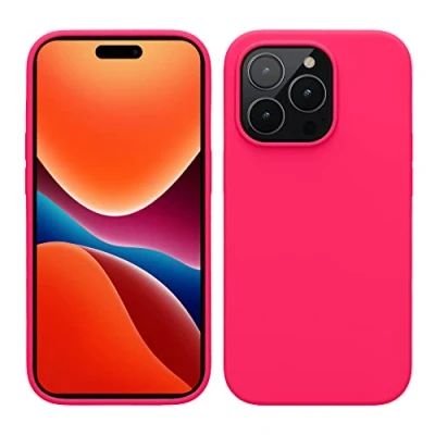 Abbildung von kwmobile Hülle für das iPhone 14 Pro dünnes Silikon Handy Case stoßfeste Handyhülle mit weicher Oberfläche unterstützt kabelloses Laden Neon Pink