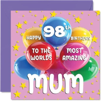 Abbildung von Geburtstagskarte zum 98. Geburtstag der Mutter World&#039;s Most Amazing Mum Happy 98th Birthday Card for from Daughter Son, 145 mm x mm, Alter 98, 98 Grußkarten für Mutter,