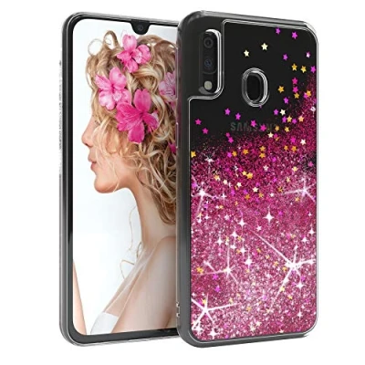 Abbildung von EAZY CASE Hülle kompatibel mit Samsung Galaxy A40 Schutzhülle Flüssig Glitzer, Handyhülle, Schutzhülle, Back Cover Glitter Flüssigkeit, TPU/Silikon, Transparent/Durchsichtig, Pink