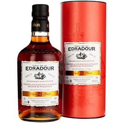 Abbildung von Edradour 21 Years Old Oloroso Cask Finish mit Geschenkverpackung Whisky (1 x 0.7 l)