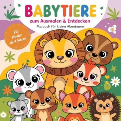 Abbildung von Babytiere zum Ausmalen &amp; Entdecken Malbuch für kleine Abenteurer ab 4 Jahren mit 50 süßen Ausmalbildern