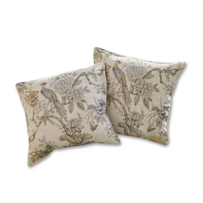 Abbildung von Loberon Kissenhülle 2er Set Lorry, französisches Toile de Jouy Muster mit Pfau, weiche Haptik, Romantik Look, Kissenbezug, Wohntextilien, Wohn Accessoires, Leinen, beige