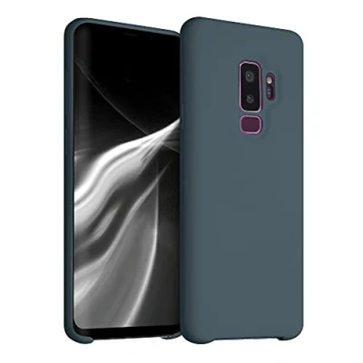 Abbildung von kwmobile Hülle kompatibel mit Samsung Galaxy S9 Plus Silikon Handy Case Handyhülle weiche Oberfläche kabelloses Laden Dunkler Schiefer
