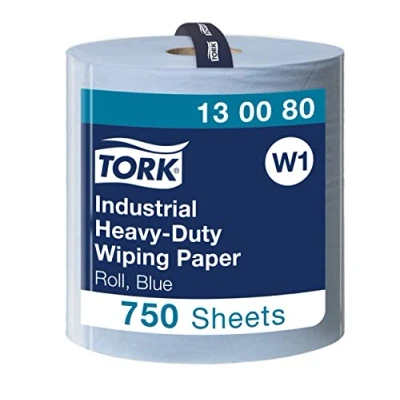 Abbildung von Tork Extra Starke Industrie Papierwischtücher Blau W1, Hohe Saugfähigkeit, 1 x 750 Blatt, 130080