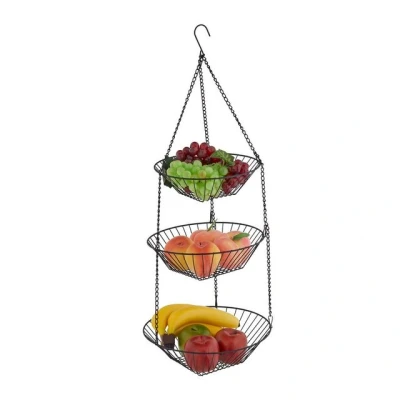 Abbildung von Relaxdays Obstkorb hängend, H x D: 73 28 cm, 3 Etagen, Stahl, runder Hängekorb für Obst &amp; Gemüse, Obstschale, schwarz