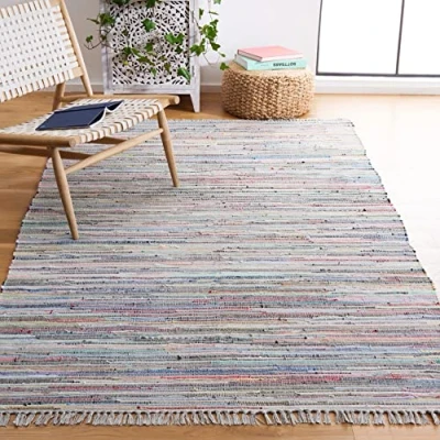 Abbildung von SAFAVIEH Modern Teppich für Wohnzimmer, Esszimmer, Schlafzimmer Rag Rug Collection, Kurzer Flor, Grau und Multi, 122 X 183 cm