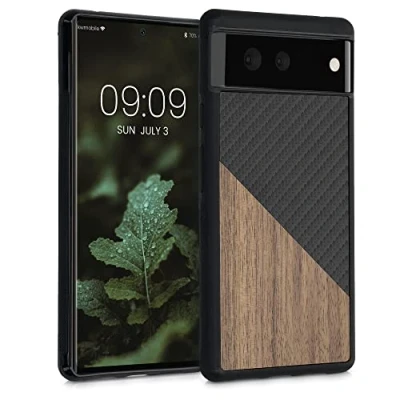 Abbildung von kwmobile Hülle kompatibel mit Google Pixel 6 Handyhülle Handy Schutzhülle Smartphone Cover Dunkelbraun Schwarz