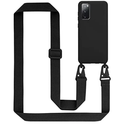 Abbildung von Cadorabo Handykette kompatibel mit Samsung Galaxy S20 FE Schutzhülle TPU Liquid Silikon Case Necklace verstellbarem Band Kordel Etui Rundumschutz Hülle für in Schwarz