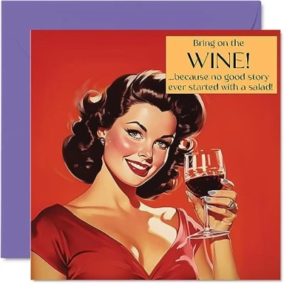 Abbildung von Lustige Geburtstagskarte für Frauen Bring On The Wine Schwester, Tochter, Bestie, Arbeitskollegin, 145 mm x mm, Witz, Humor, Scherz, Geburtstag, Grußkarten