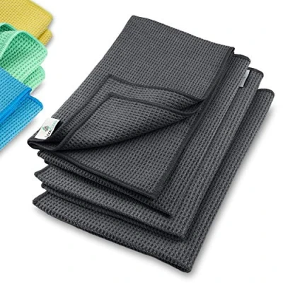 Abbildung von ELEXACLEAN Waffeltuch Trockentuch Mikrofasertuch (Set, 4 tlg., 60x40 cm, streifenfrei, fusselfrei, saugstark)