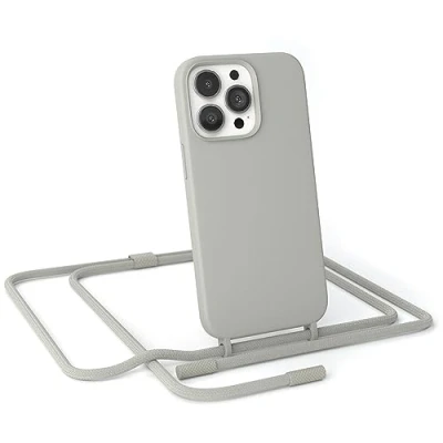 Abbildung von EAZY CASE Handykette Silikon Premium kompatibel mit iPhone 13 Pro Handyhülle Umhängeband, Handykordel Schutzhülle, Silikonhülle, Hülle Band, Kette für Smartphone, Taupe