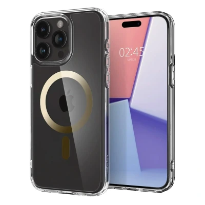Abbildung von Spigen für iPhone 15 Pro Ultra Hybrid MagFit Hülle [Anti Yellowing] Case Handyhülle Transparent Dünn Slim Kompatibel mit MagSafe Gold