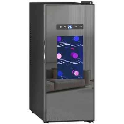 Abbildung von HOMCOM Weinkühlschrank, 30 L Getränkekühlschrank für 12 Flaschen, Weinklimaschrank, Flaschenkühlschrank mit Innenbeleuchtung, Touch, 8 18C, Schwarz