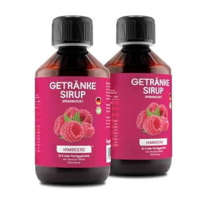 Abbildung von hCGC® Immunsystem Sirup SpeedBoost 2x 250ml, Vegan Zuckerfreies Getränkekonzentrat für 12,5L Fertiggetränk Fruchtsirup Booster mit Vitaminen, Magnesium &amp; L Carnitin Himbeere