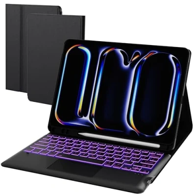 Abbildung von für iPad Pro 13 Zoll (M4) 2024 Hülle mit Tastatur 7 Farben Beleuchtung Abnehmbare Trackpad Tablet Cover Beleuchtete Deutsches QWERTZ Layout Stifthalter 13&quot; (M4, 2024)