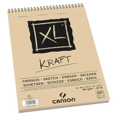Abbildung von Canson 400039142 XL Kraft gerippt Skizzenblock, 90 g/qm, 60 Blatt pro Block &quot;Spirale an der kurzen Seite &quot;, 297 x 432 mm, hellbraun