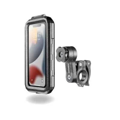 Abbildung von Interphone 2 in 1 Universelles wasserdichtes Hartschalenetui für Smartphones bis zu 6,5 Zoll Motorrad Handyhalterung QUIKLOX Modulsystem Lenkerhalterung im Lieferumfang enthalten